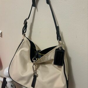 Coach Cream and Black Shoulder Bag with Slouchy Hobo Style